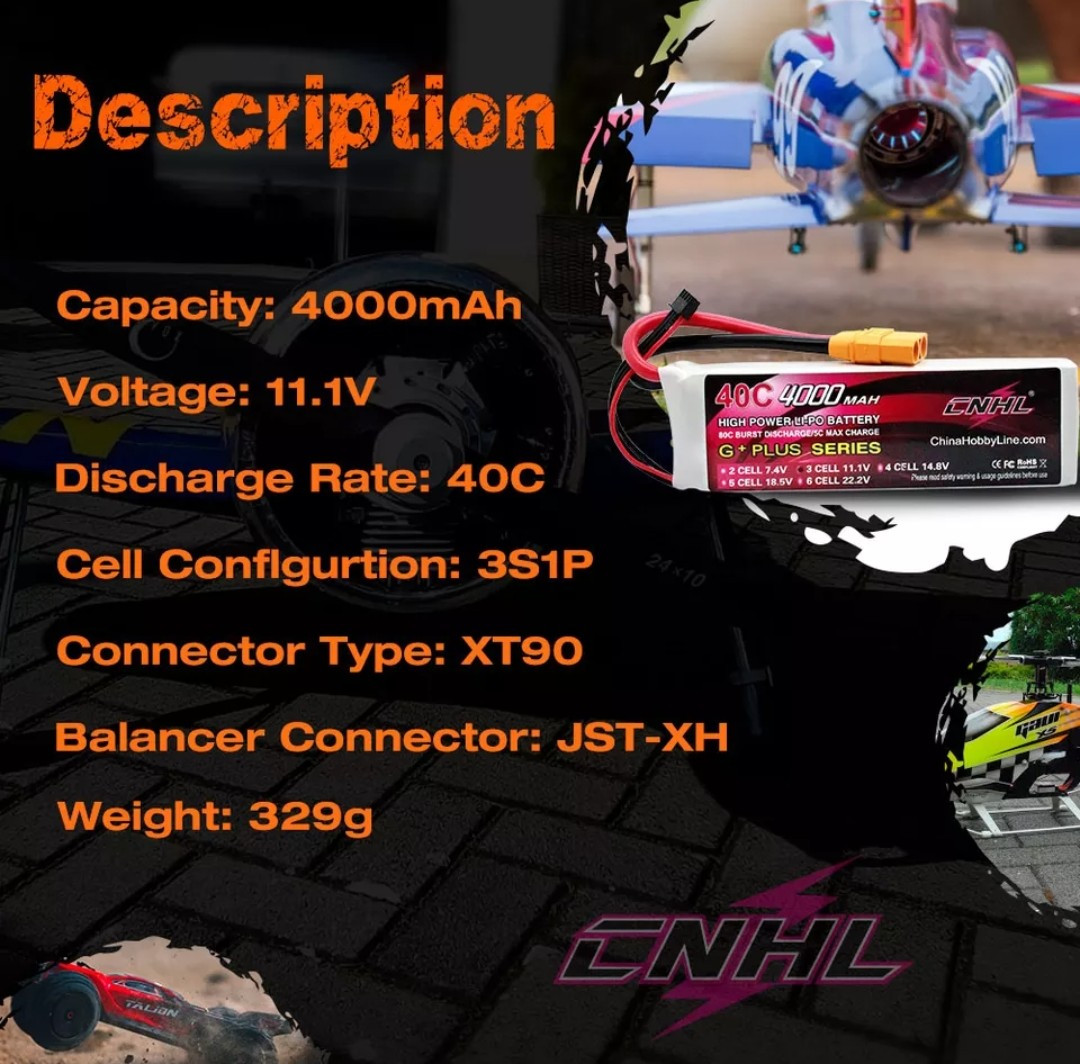Bateria CNHL Lipo 3S 11.1v 4000mah Aeromodelos Helicópteros