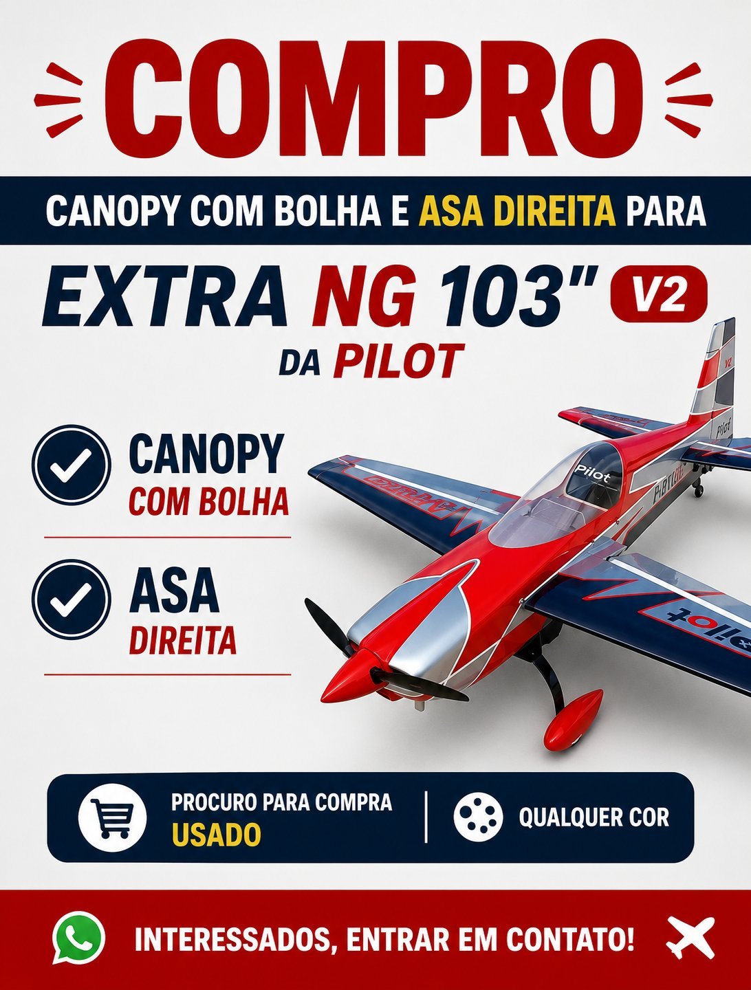 COMPRO - Canopy com Bolha e Asa direita para Extra 103" V2 da Pilot